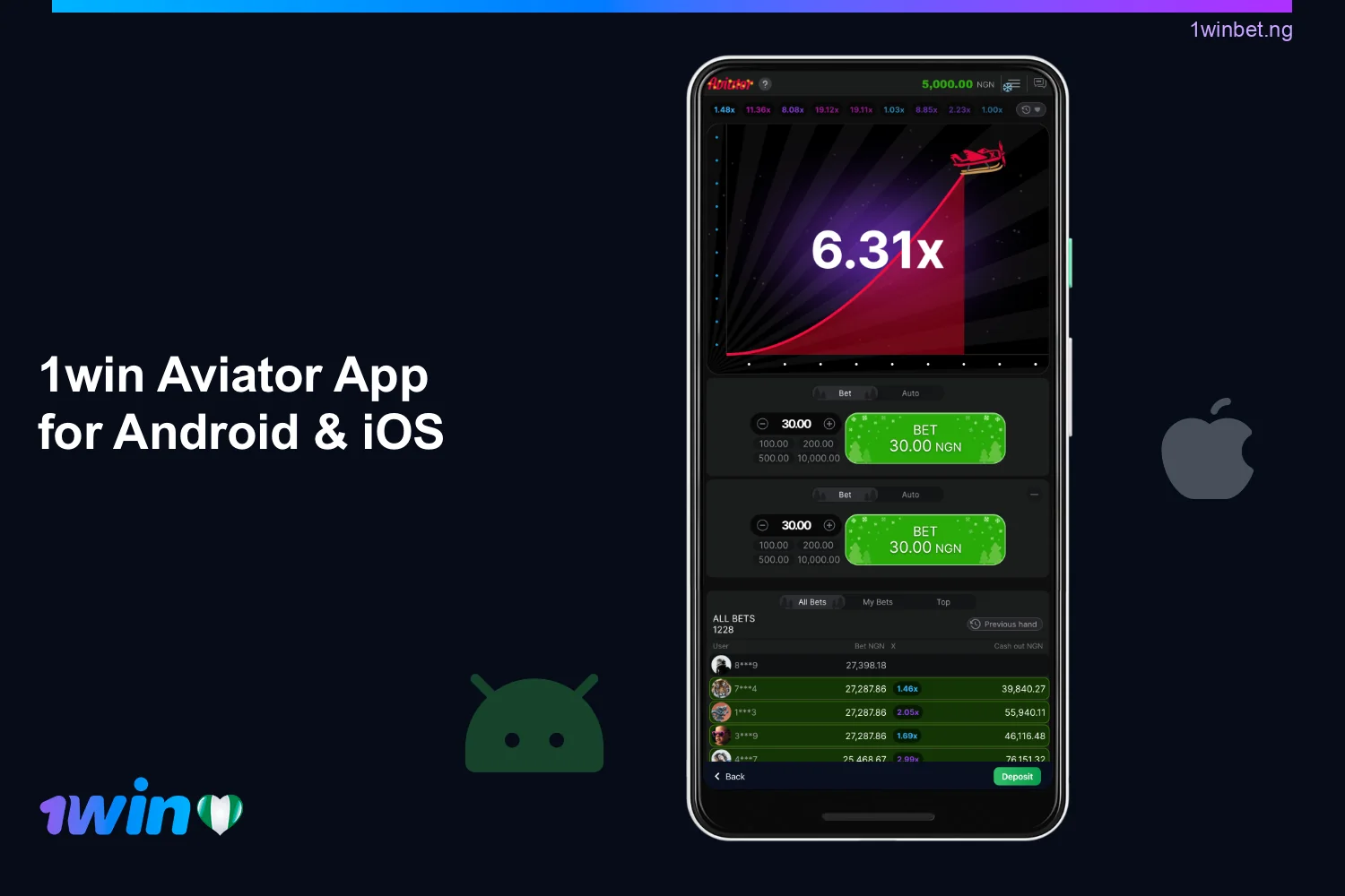 Nigerians can play Aviator on mobile via the 1win app