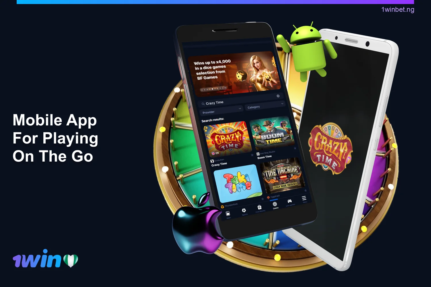 Nigerian players can use the free 1win app to play Crazy Time